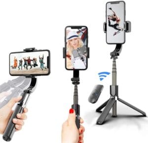 Selfie stick s pametnim Gimbal stabilizatorjem, trinožnim stojalom in Bluetooth daljincem "ProLine" črn