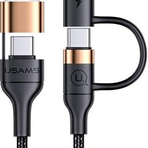 USAMS Nylon Cable U62 2xUSB-C/USB-A /Lightning 1,2m PD Fast Charge black SJ483USB01 (US-SJ483)