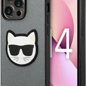 Karl Lagerfeld KLHCP14XSAPCHG Apple iPhone 14 Pro Max hardcase silver Saffiano Choupette Head Patch