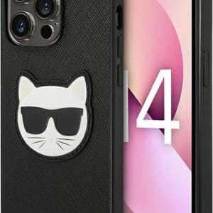 Karl Lagerfeld KLHCP14XSAPCHK Apple iPhone 14 Pro Max hardcase black Saffiano Choupette Head Patch