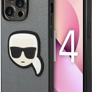 Karl Lagerfeld KLHCP14XSAPKHG Apple iPhone 14 Pro Max silver hardcase Saffiano Karl`s Head Patch