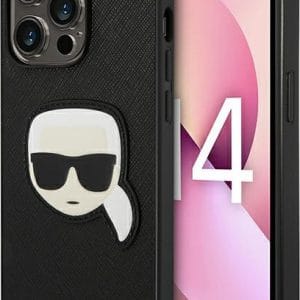 Karl Lagerfeld KLHCP14XSAPKHK Apple iPhone 14 Pro Max black hardcase Saffiano Karl`s Head Patch