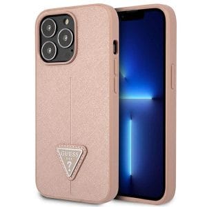 Guess GUHCP14XPSATLP Apple iPhone 14 Pro Max pink hardcase SaffianoTriangle Logo