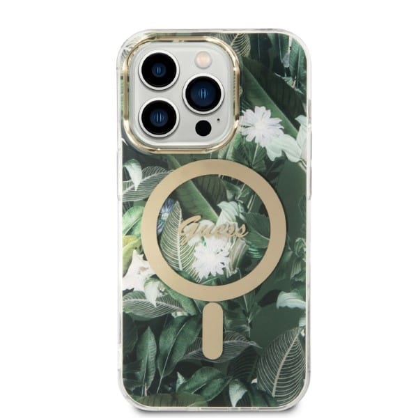 Guess GUBPP14XHJEACSA Case + Wireless Charger Apple iPhone 14 Pro Max zielony/green hard case Jungle MagSafe - slika 3