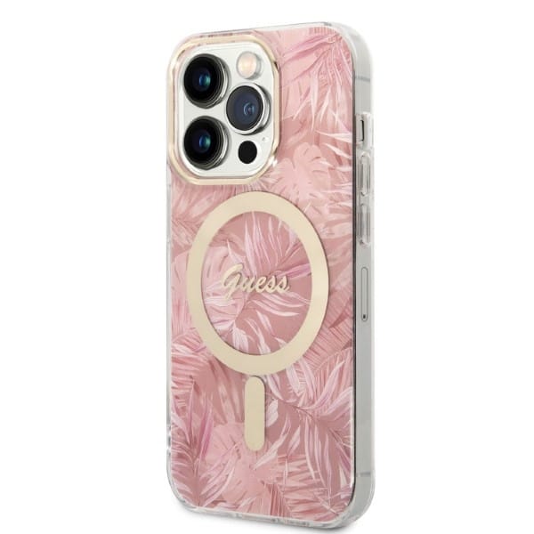 Guess GUBPP14XHJEACSP Case + Wireless Charger Apple iPhone 14 Pro Max różowy/pink hard case Jungle MagSafe - slika 2