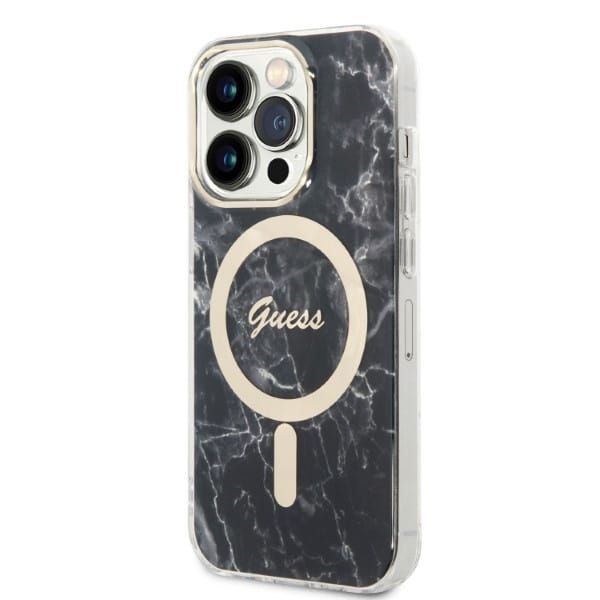 Guess GUBPP14XHMEACSK Case + Wireless Charger Apple iPhone 14 Pro Max czarny/black hard case Marble MagSafe - slika 2