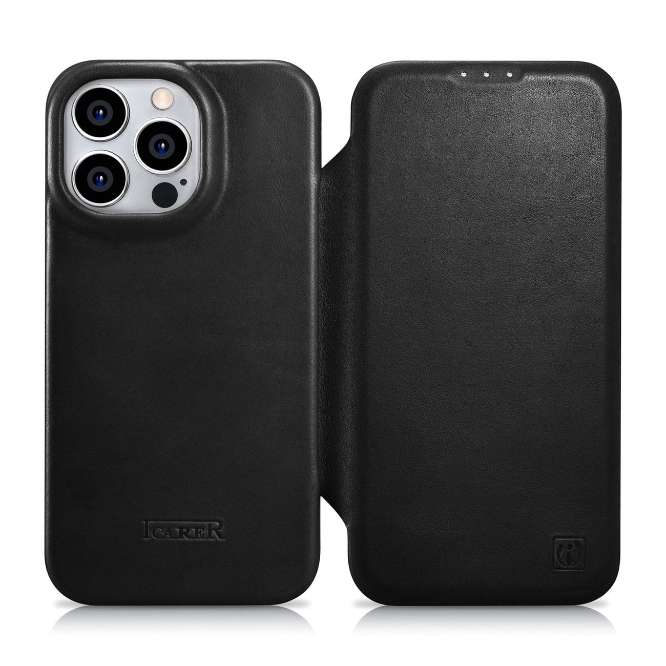 iCarer CE Oil Wax Premium Leather Folio MagSafe Apple iPhone 14 Pro Max black