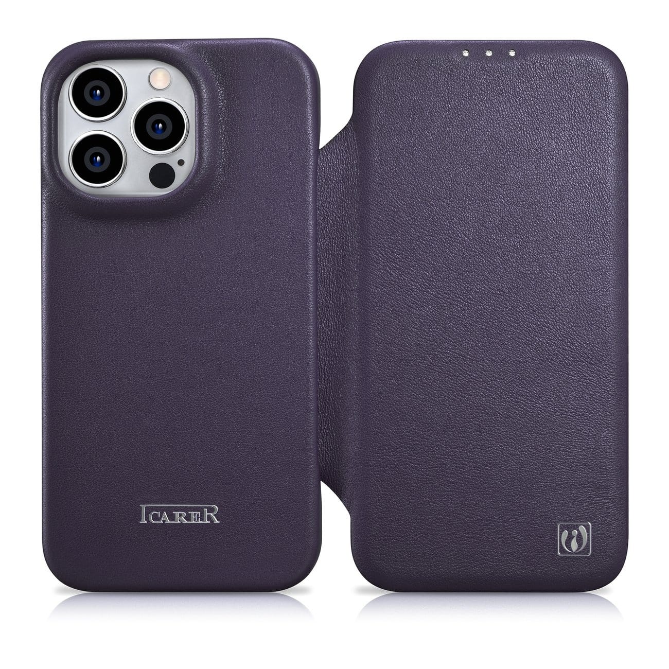 iCarer CE Premium Leather Folio MagSafe Apple iPhone 14 Pro Max dark purple