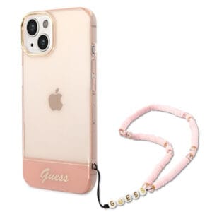 Guess GUHCP14MHGCOHP Apple iPhone 14 Plus pink hardcase Translucent Pearl Strap
