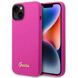 Guess GUHCP14MSLSMF Apple iPhone 14 Plus fuschia hard case Silicone Vintage Gold Logo
