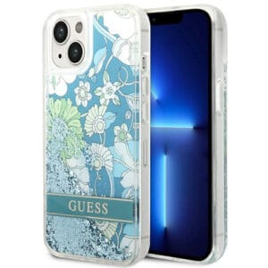 Guess GUHCP14MLFLSN Apple iPhone 14 Plus green hardcase Flower Liquid Glitter