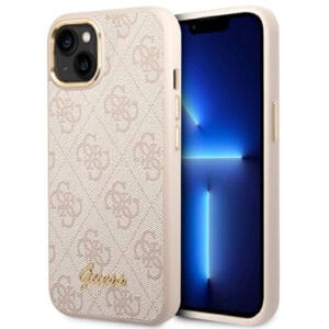 Guess GUHCP14MHG4SHP Apple iPhone 14 Plus pink hard case 4G Vintage Gold Logo